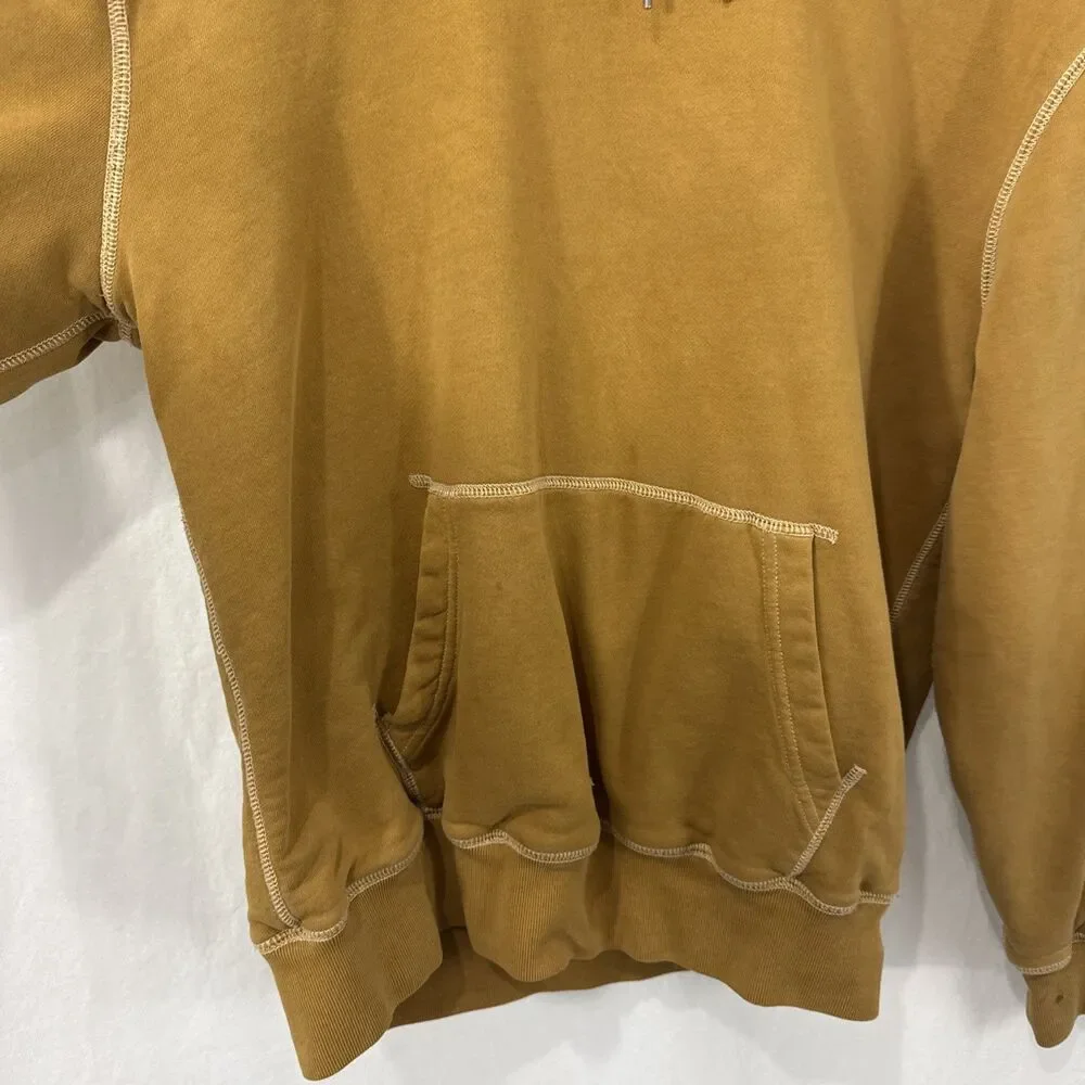 J. Crew Garment Dyed Waffle Lined French Terry Golden Yellow Hoodie Mens L *READ